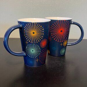 Set of 2 Whittard Chelsea STELLA Starburst & Fireworks Retro Porcelain Mugs